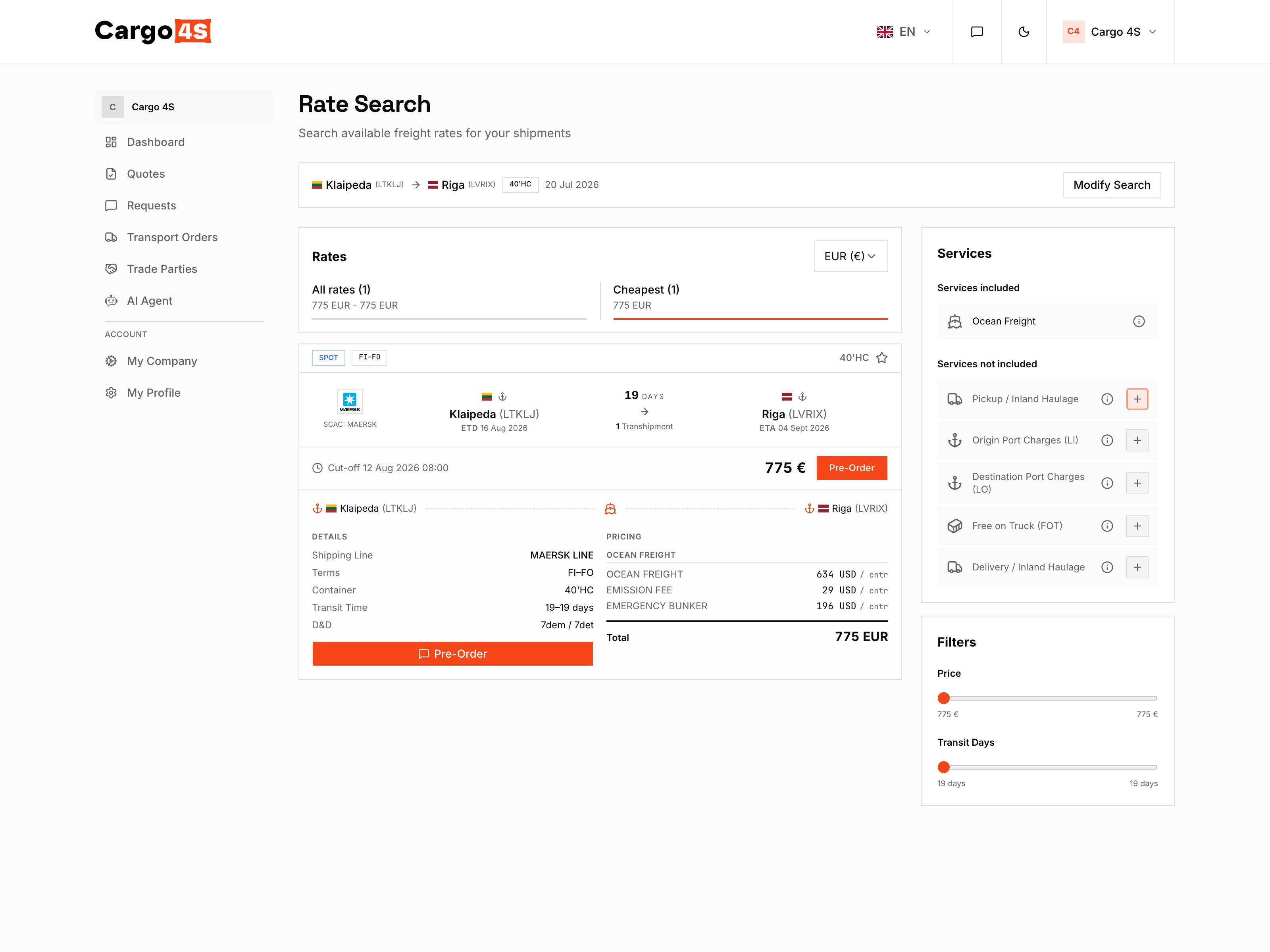 Compare live freight rates