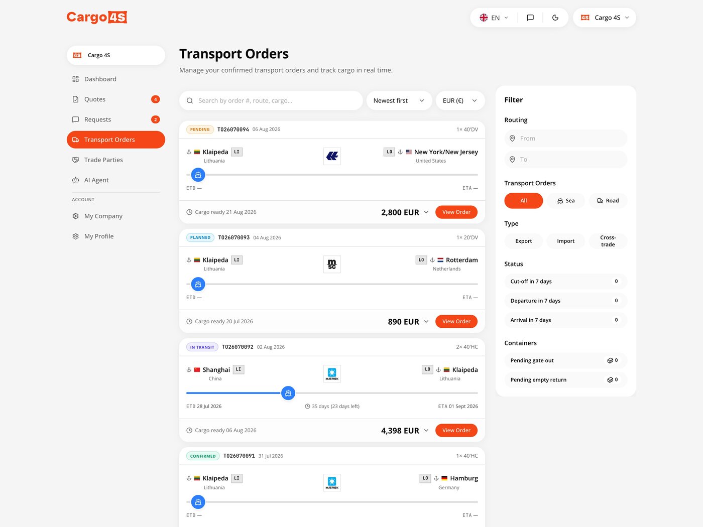 Track every transport order